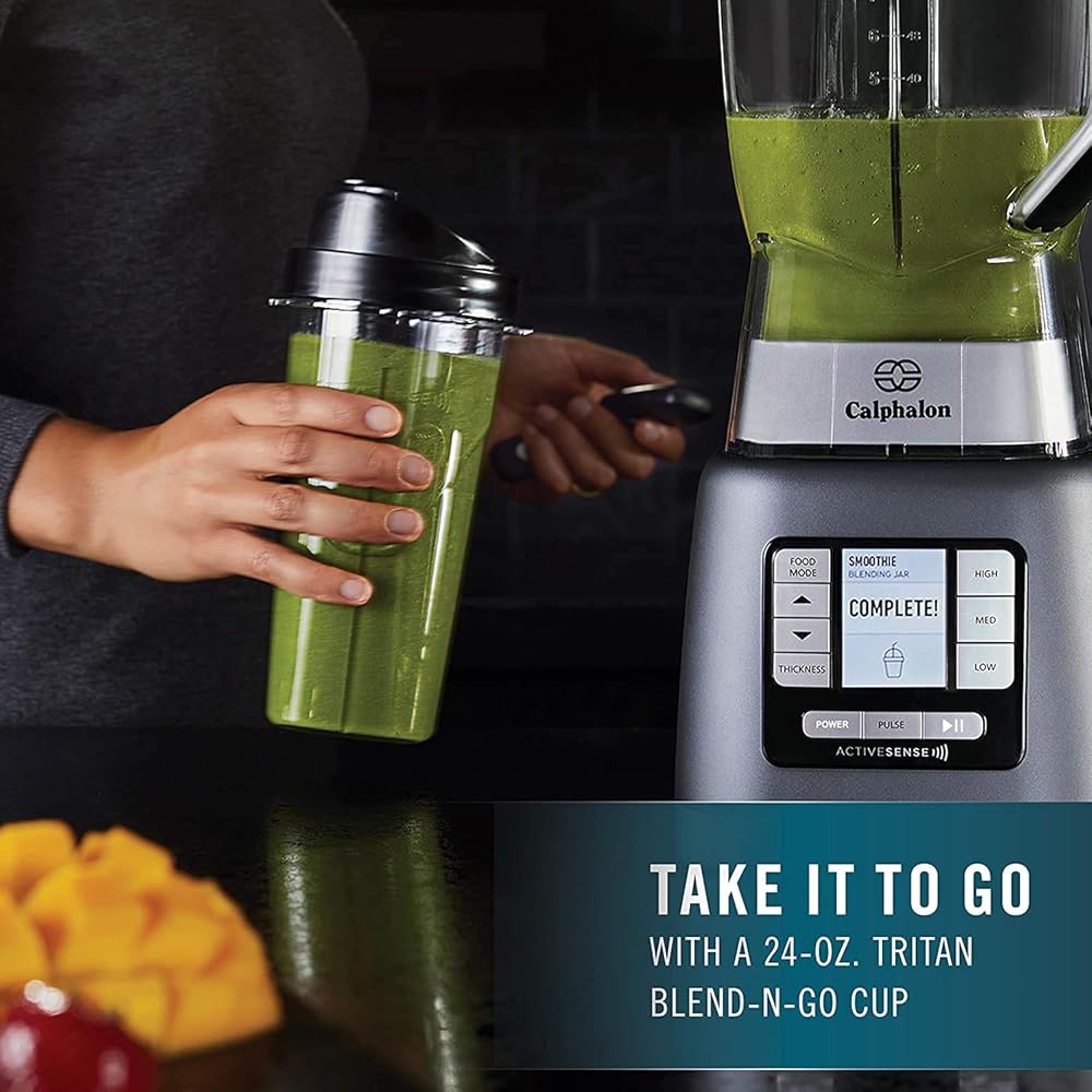 Calphalon Blender, 24-Oz Portable Blend-n-Go Smoothie Cup, ActiveSense 1200-Watt Motor, Dark Stainless Steel: Home & Kitchen