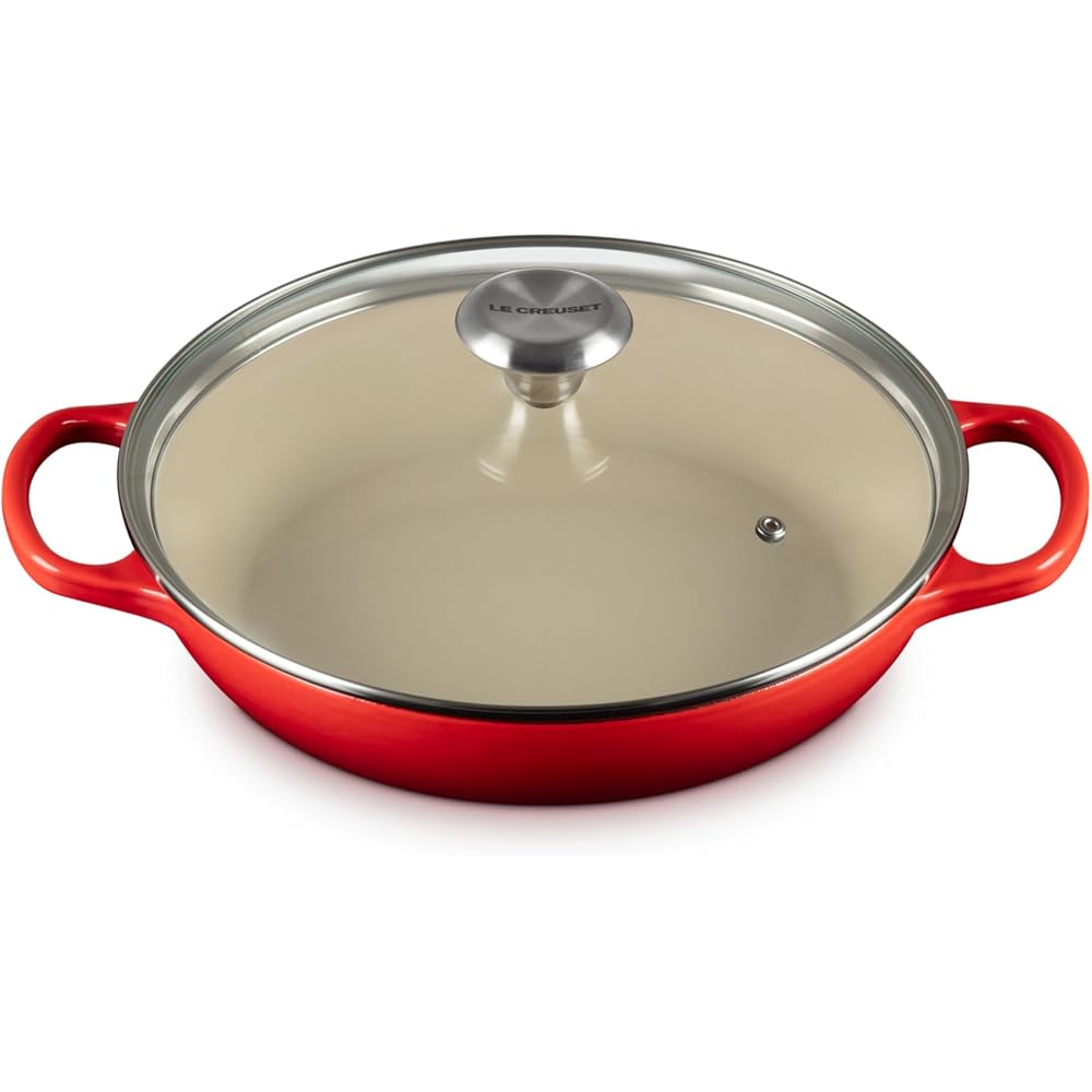 Le Creuset Enameled Cast Iron Signature Round Braiser with Glass Lid, 2.25 qt., Cerise: Home & Kitchen