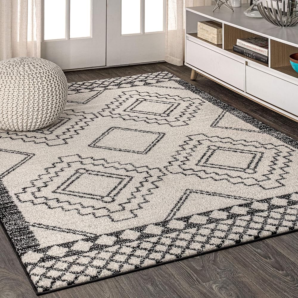 JONATHAN Y Amir Moroccan Beni Souk Cream/Black Indoor Area Rug, 8x10, Bohemian, Scandinavian, Easy-Cleaning for Living Room, Bedroom, Kitchen, Pet Friendly, Non-Shedding (MOH200A-8) : Home & Kitchen