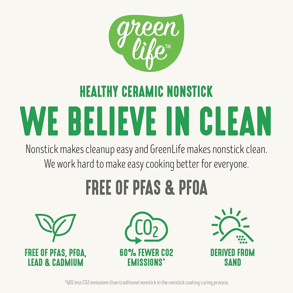 GreenLife 8 Piece Ceramic Nonstick Cookware Set, Induction Suitable Non Toxic PFAS-Free Pots & Pans, Dishwasher Safe, Cooking Set, Stock Pot, Saucepans & Frying Pans, Kitchen Cooking, Granite Black