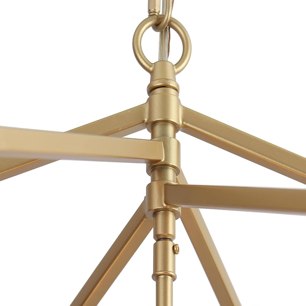 Gold Dining Room Chandelier with 4-Light Lantern Pendant Lights, Adjustable Height Modern Foyer Chandelier with Seeded Glass Shades -