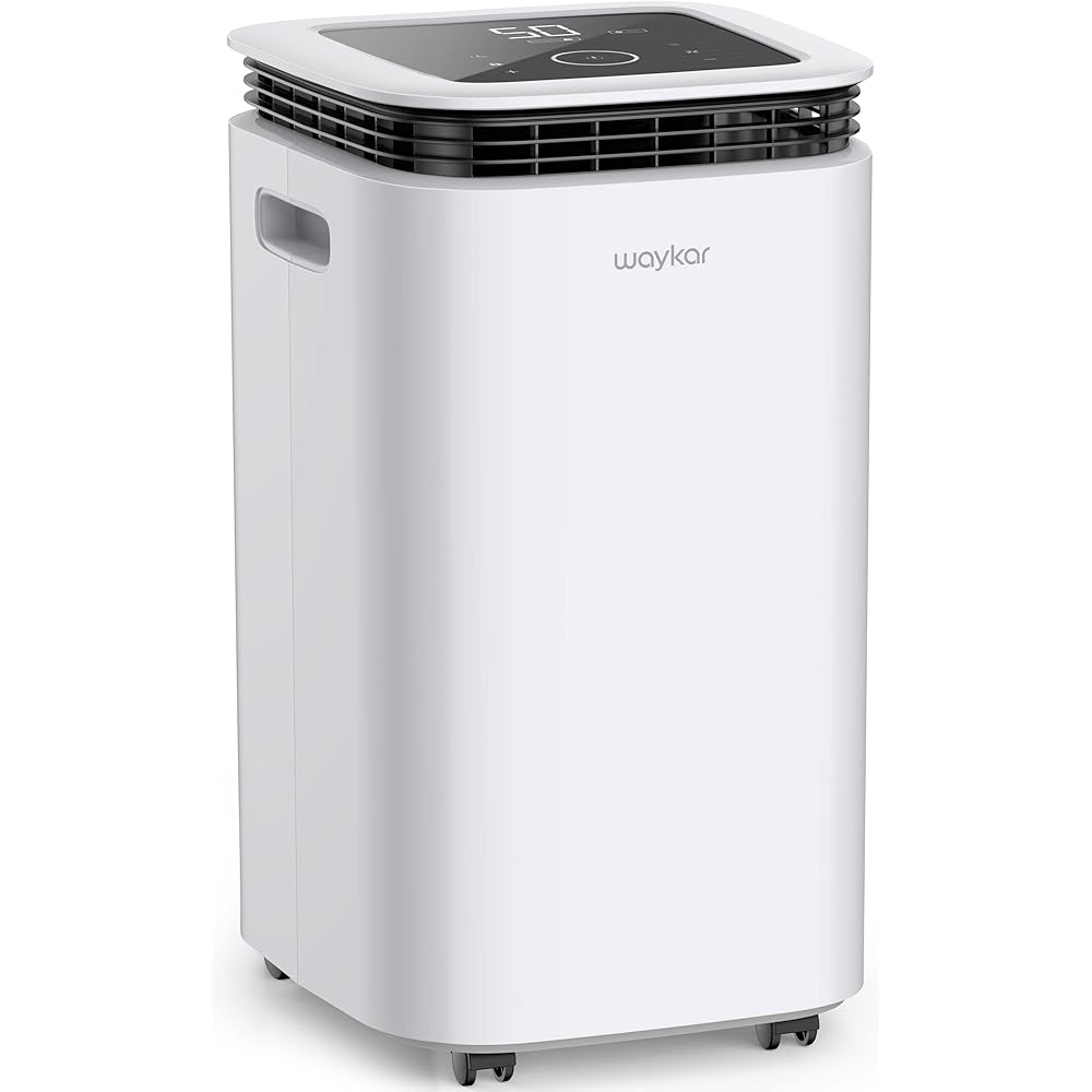 - Waykar 2500 Sq. Ft Home Dehumidifier with Drain Hose for Bedrooms, Basements, Bathrooms, and Laundry Rooms - with Intelligent Touch Control and 3 Air Outlets, 24 Hr Timer, and 0.58 Gal Water Tank