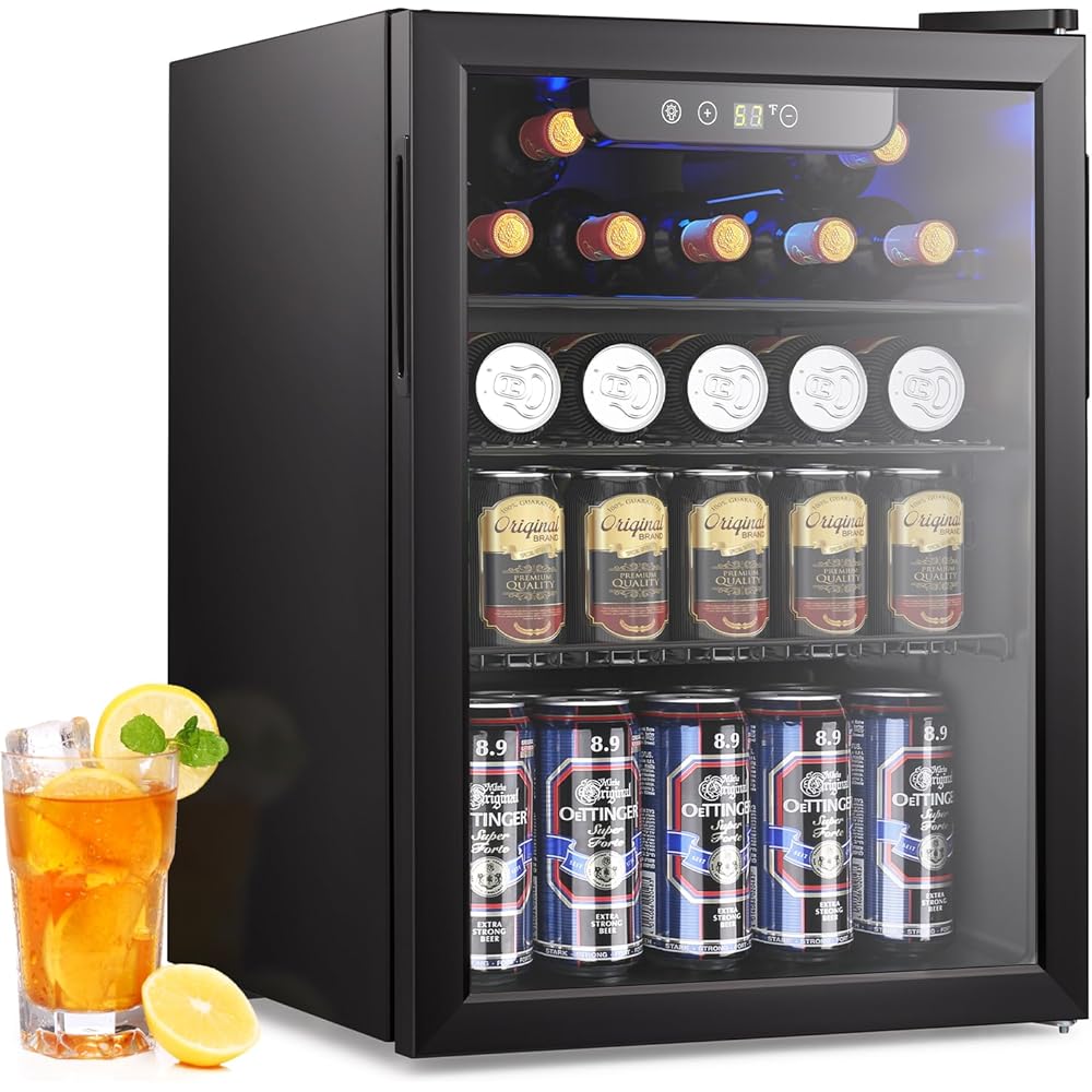 Electactic 26 Bottle Wine Cooler, 95 Cans Beverage Refrigerator, 2.6 cu.ft Drink Fridge Digital Temperature Control for Beer, Soda,Water, Drink Cooler for Home Office Bar