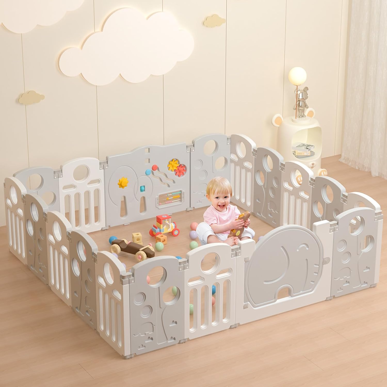 : LulliSpace Baby Playpen,for Kids and Toddlers,Kids Activity Centre Safety Play Yard,Indoor&Outdoor Pattern Baby Fence with Game Panel, Safety Lock, Non-Slip Bases, Adjustable Shape,18 Panels : Baby