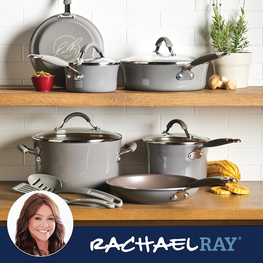 Rachael Ray - 16802 Rachael Ray Cucina Nonstick Cookware Pots and Pans Set, 12 Piece, Sea Salt Gray: Home & Kitchen