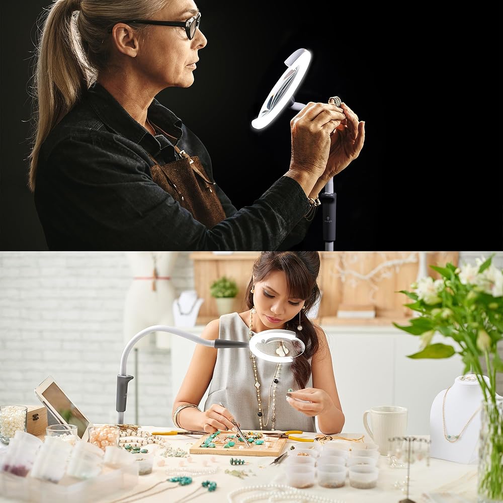 Daylight Company - Magnificent Pro - Magnifying lamp, Bright 6,000K Daylight LEDs, CRI 95+, 3 in 1 Lamp, 1.75X semi-Rimless Lens, Lumens: 600, White : Tools & Home Improvement