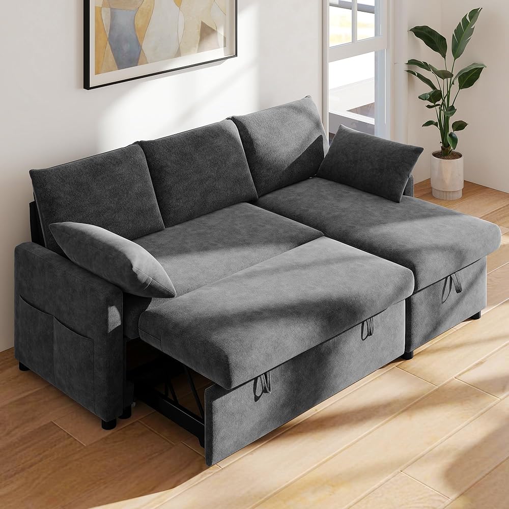Real Relax 80'' Sofa Bed, L Shaped Chenille Sleeper Sofa Couch with Pull Out Bed and Chaise Storage for Living Room, Apartment and Office, Dark Gray : Home & Kitchen
