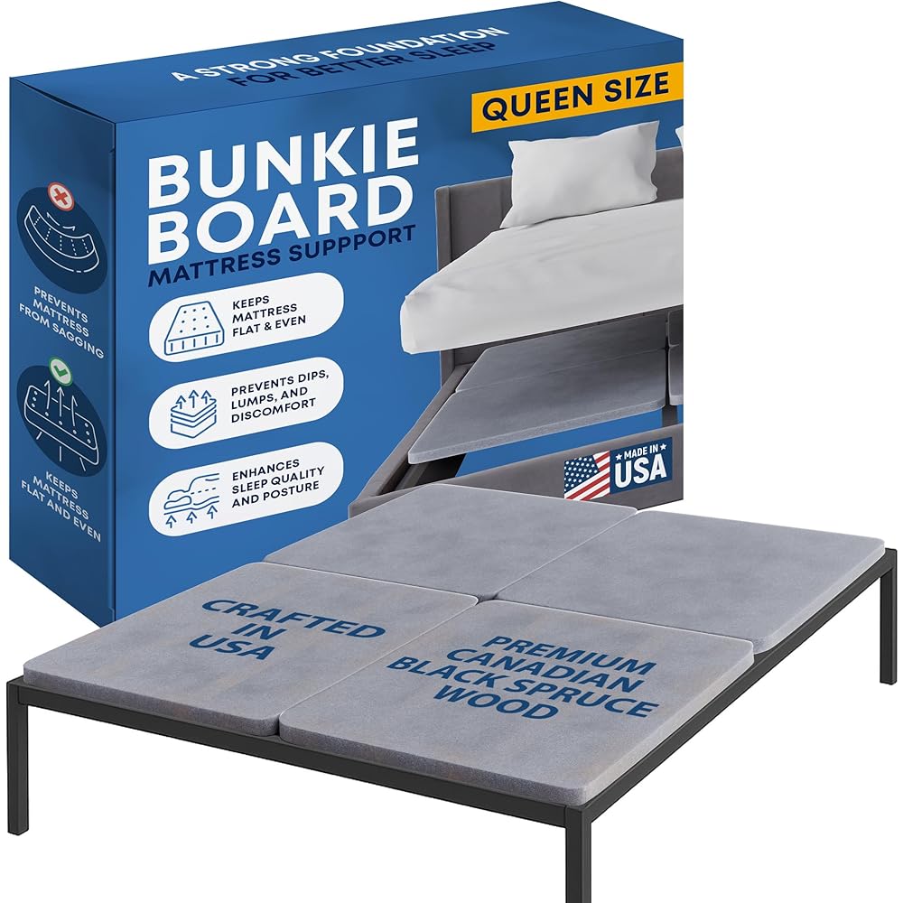 Greaton, Premium 38mm Split Wood Bunkie Board for Queen Size Bed - 4-Piece Under Mattress Support Board, Fully Assembled, Fabric Ventilation Cover - Replaces Wooden Slats or Box Spring for Bed Frames : Home & Kitchen