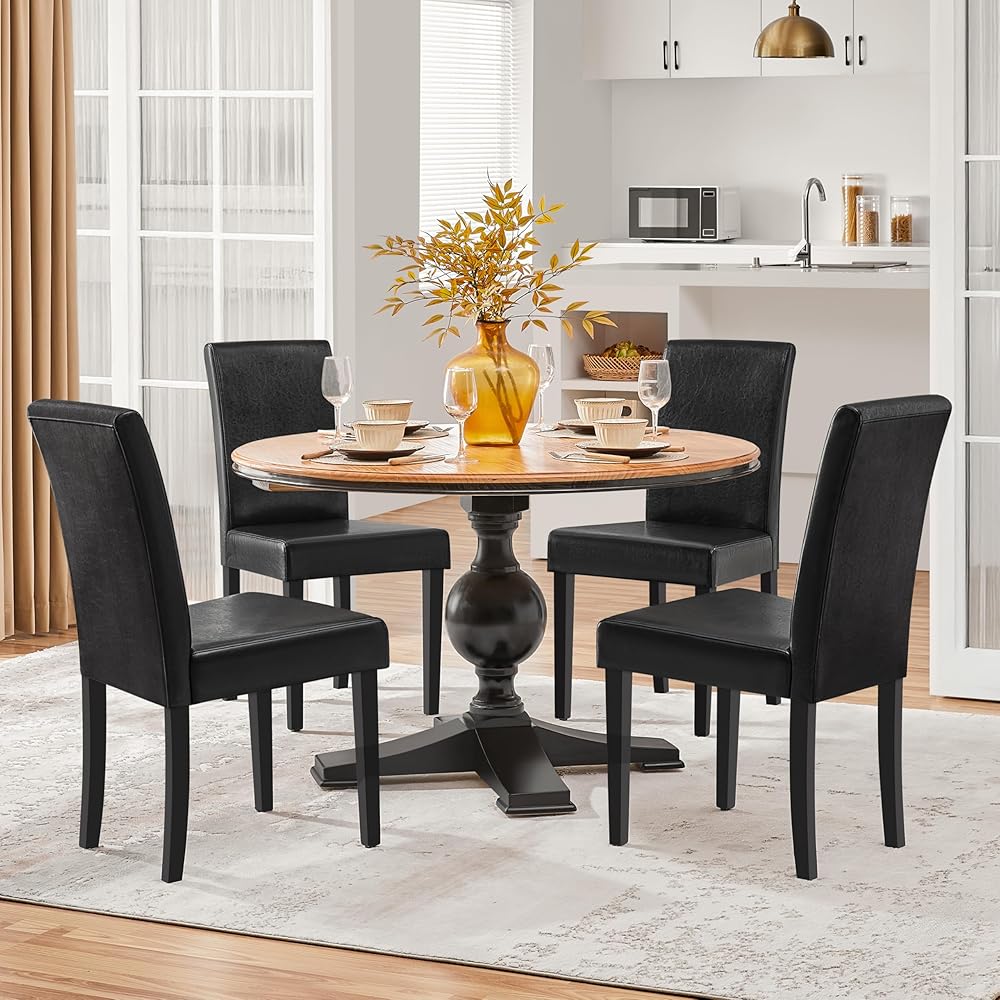 - Yaheetech Dining Chairs Set of 4 PU Leather Upholstered Parsons Dining Chairs with Solid Wood Legs for Kitchen/Living Room/Restaurant, Modern Style, Black - Chairs