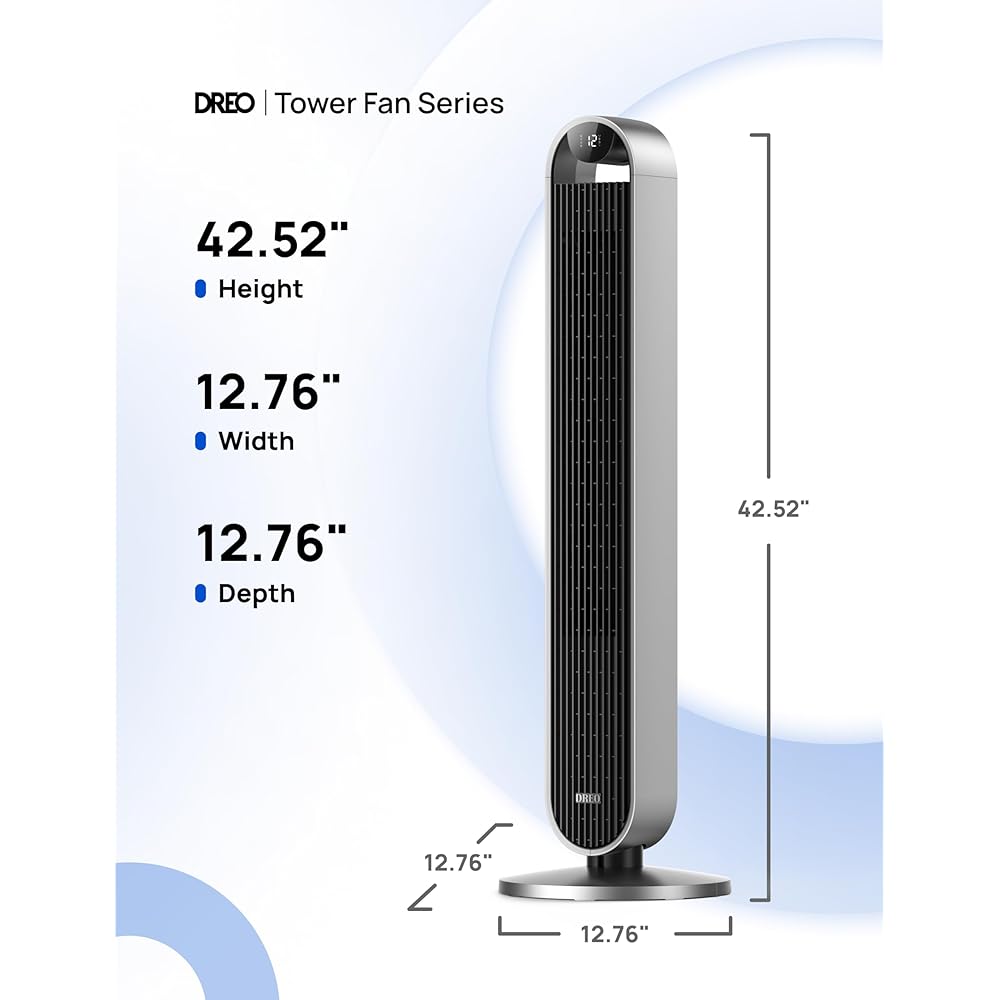 Dreo Tower Fan for Bedroom, 42 Inch 120° Oscillating Fan, 25dB Quiet DC Motor, 28ft/s Velocity Bladeless Standing Fan with 12 Speeds, 4 Modes, 12H Timer Cooling Fans for Home, Living Room, Pilot Max S : Home & Kitchen