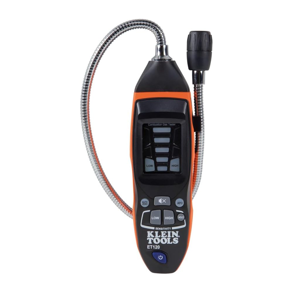 Klein Tools ET120 Gas Leak Detector, Combustible Gas Leak Tester with 18-Inch Gooseneck Has Range 50 - 10,000 ppm, Includes Pouch, Batteries -