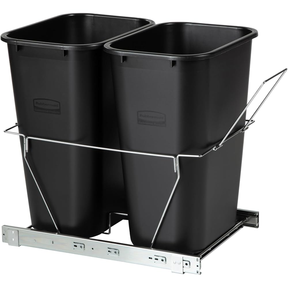 Rubbermaid Kitchen Cabinet Pull-Out Trash Can and Recycling Bin, 20-Gallon, Black, Under Sink Trash/ Recycling, for Home/Kitchen/Bathroom/Office/Garage : Home & Kitchen