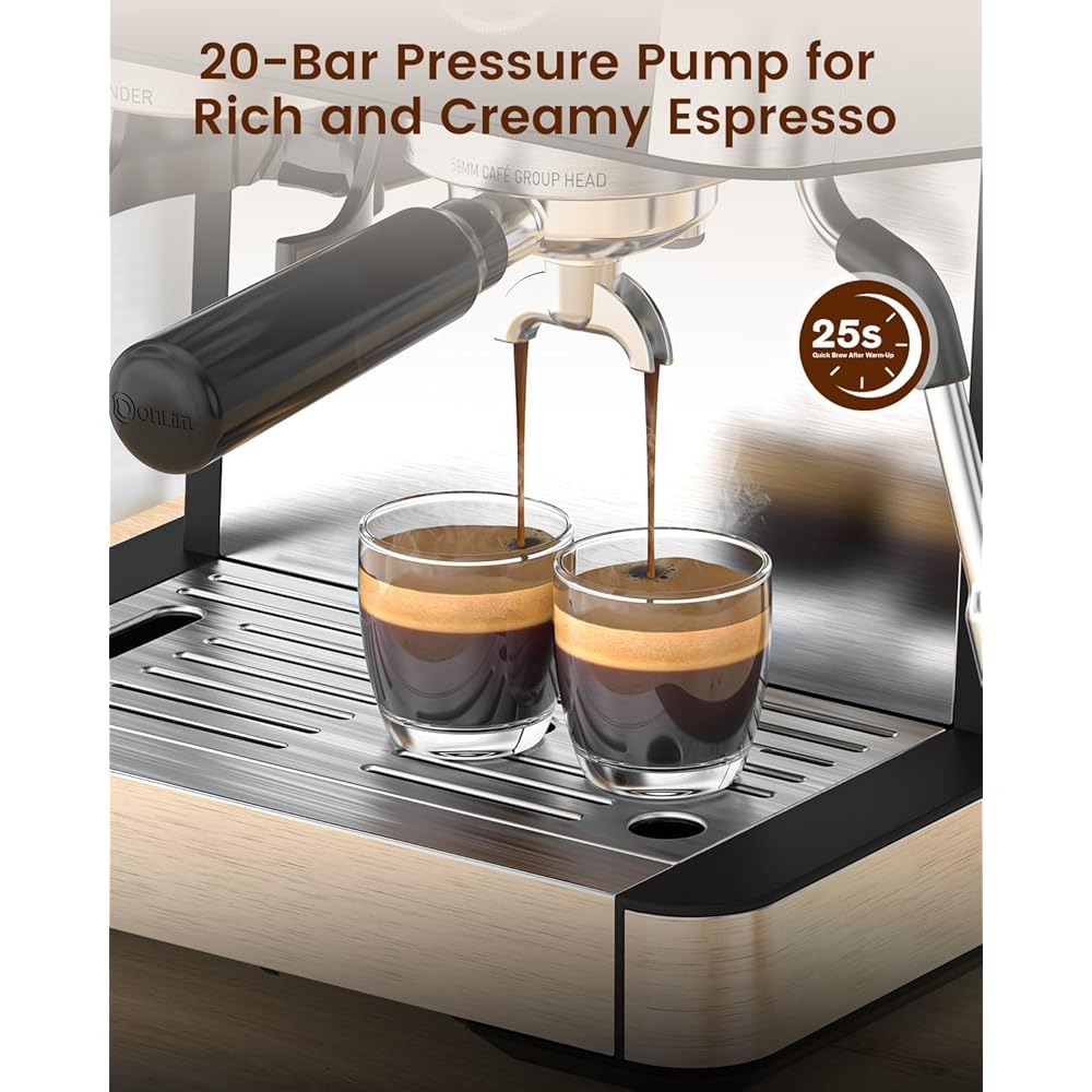 Espresso Machine with Grinder, 20 Bar Expresso Coffee Machines with Milk Frother Steam Wand, Professional Espresso Maker with Removable Water Tank, Cappuccino & Latte Machine for Home