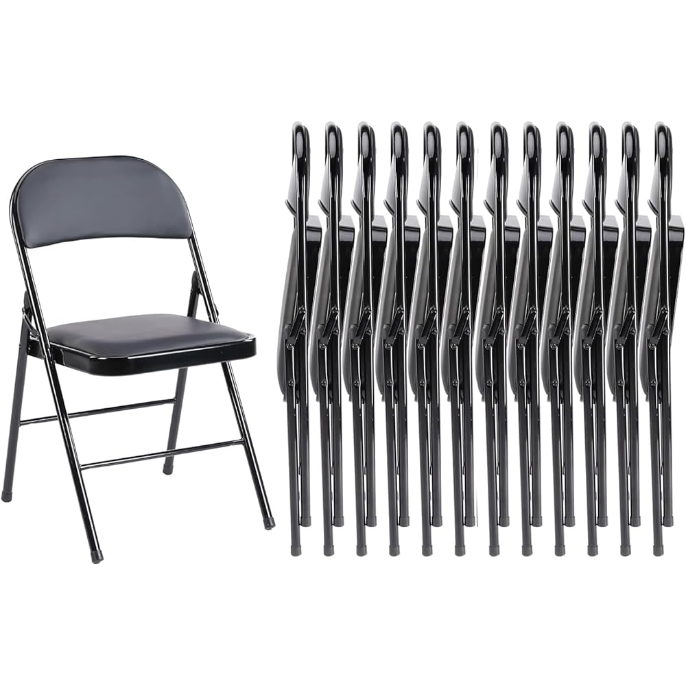 Sweetcrispy Folding Chair 12 Pack, Leather Padded Folding Chairs, Sturdy Metal Foldable Chairs, Easy to Use and Store, Outdoor and Indoor, for Home, Office, Party, Comfy