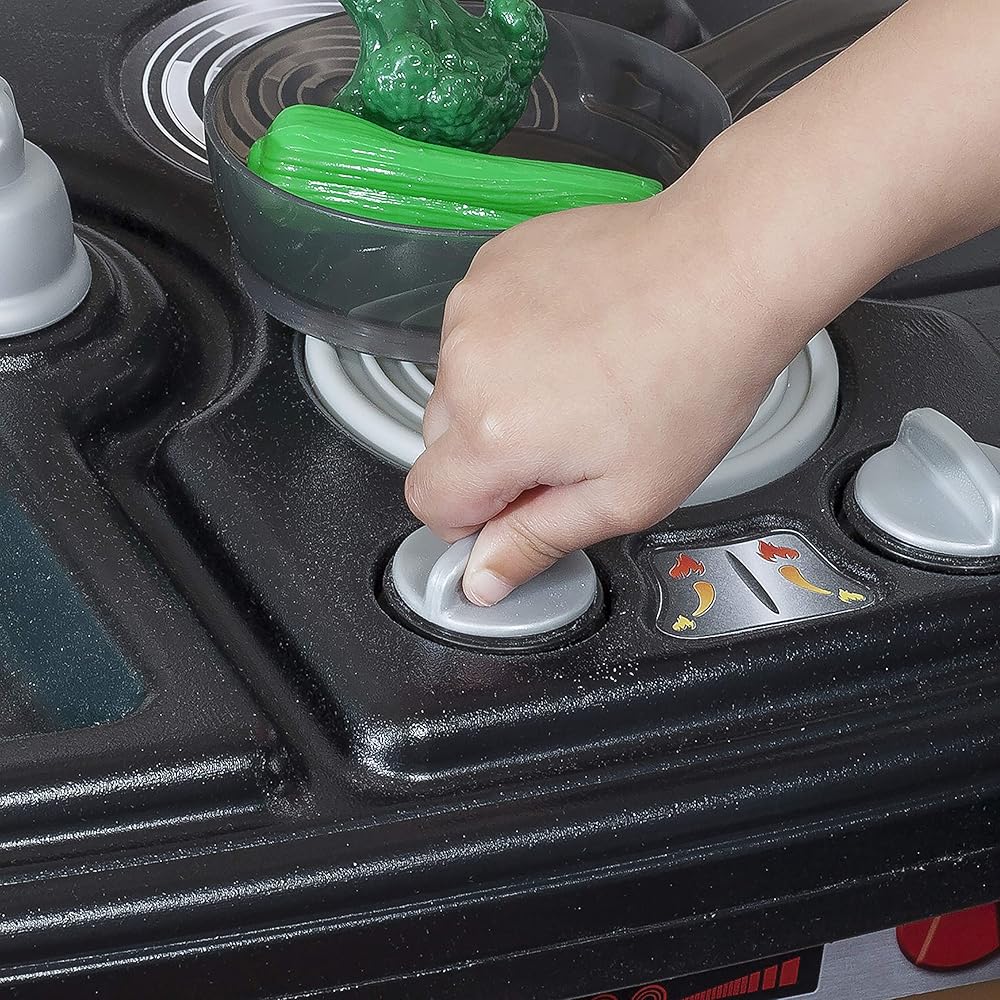 Step2 Lifestyle Custom Kids Kitchen Playset, Indoor/Outdoor Kitchenette, Interactive Play with Lights and Sounds, Made of Durable Plastic, 20 Piece Toy Accessories, Toddlers 2+ Years Old, Tan