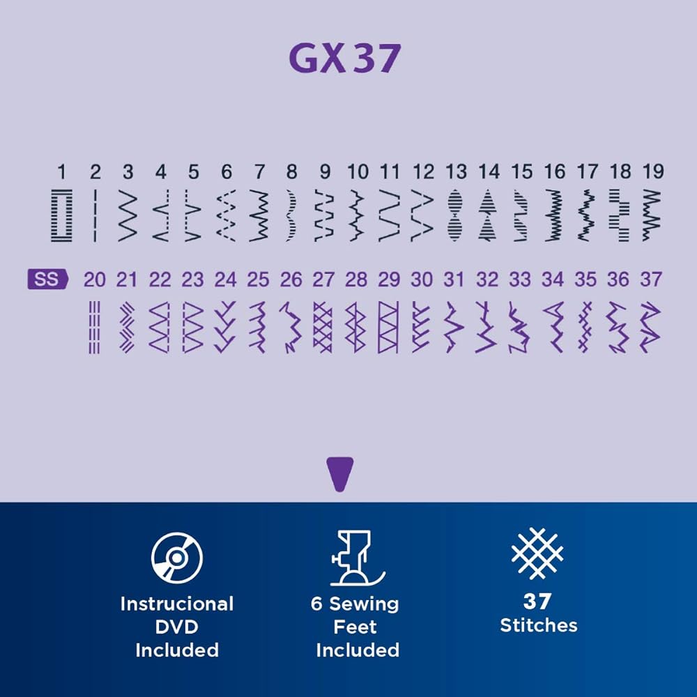 Brother Sewing Machine, GX37, 37 Built-in Stitches, 6 Included Sewing Feet
