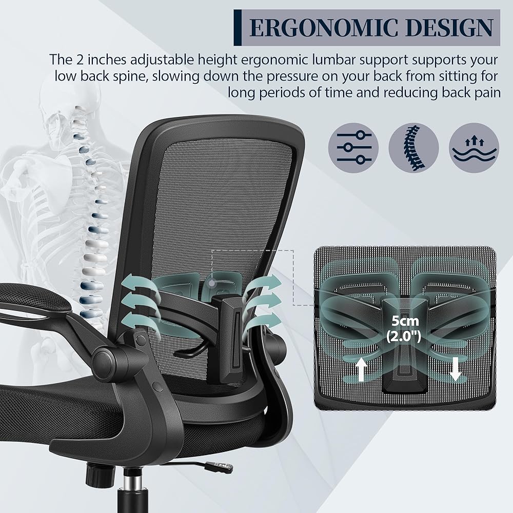 FelixKing Office Chair, Ergonomic Desk Chair with Adjustable Height and Lumbar Support Swivel Lumbar Support Desk Computer Chair with Flip up Armrests for Conference Room (Black) : Home & Kitchen