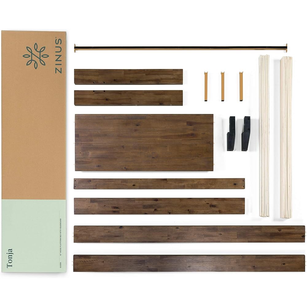 ZINUS Tonja Wood Platform Bed Frame with Headboard, Mattress Foundation with Wood Slat Support, No Box Spring Needed, Easy Assembly, Queen : Home & Kitchen