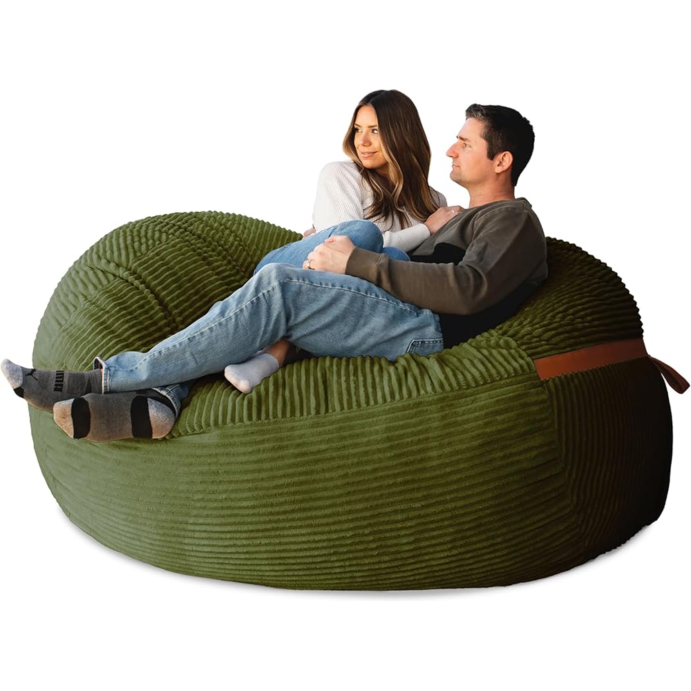 Big Joe Fuf XL Foam Filled Bean Bag Chair with Removable Cover, Moss Green Corded Plush, 6 feet Giant : Home & Kitchen