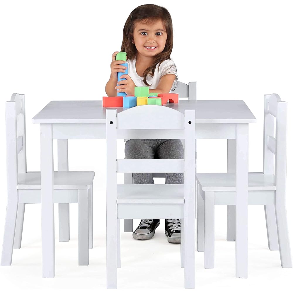 Humble Crew Kids Wooden Table and 4 Chairs Set, White - Kids Table and Chair Set for Toddlers and Children for Arts, Crafts, and Snack Time - Sturdy, Durable Toddler Activity Table : Home & Kitchen