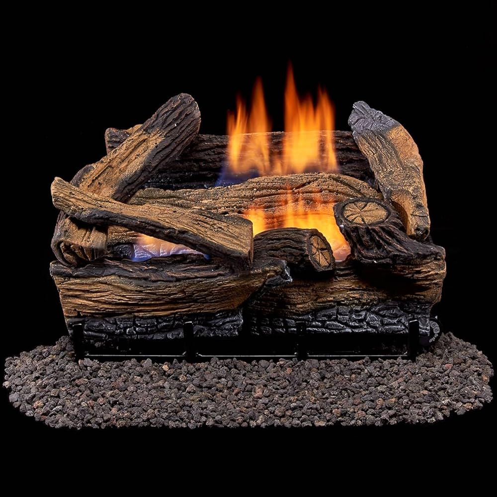 Duluth Forge DLS-18R-1 Dual Fuel Ventless Fireplace Logs Set with Remote Control, Use with Natural Gas or Liquid Propane, 30000 BTU, Heats up to 1000 Sq. Ft, Split Red Oak, 18 Inches : Home & Kitchen