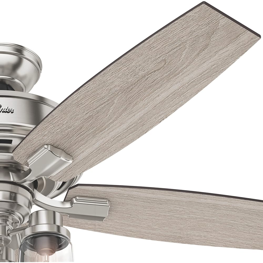 Hunter Fan Company, 54190, 52 inch Bennett Brushed Nickel Ceiling Fan with LED Light Kit and Handheld Remote