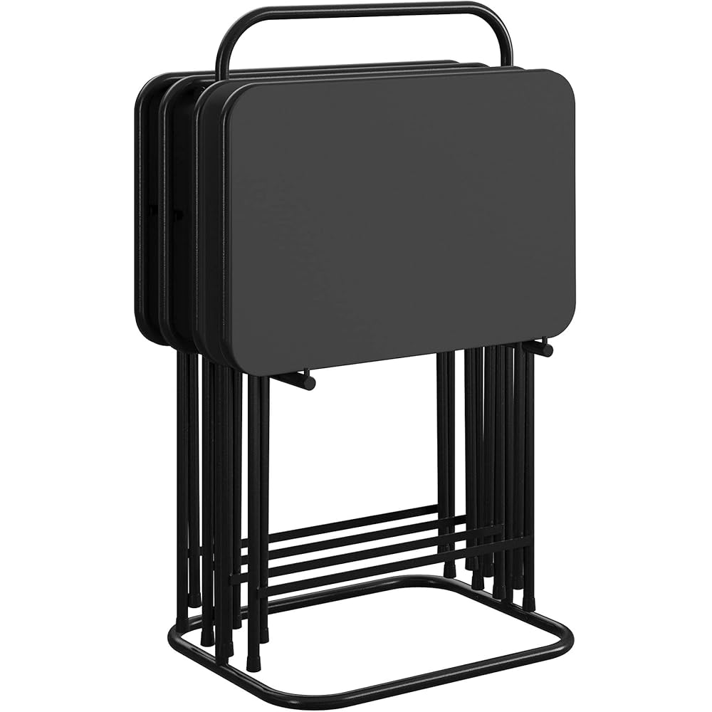 COSCO CoscoProducts 5-Piece Folding Vinyl Top TV Tray, Black with Storage Rack, Multi-Purpose, for Snacks, Portable Workspace, & Easy to Store Activity Table Set, 1-Pack : Home & Kitchen