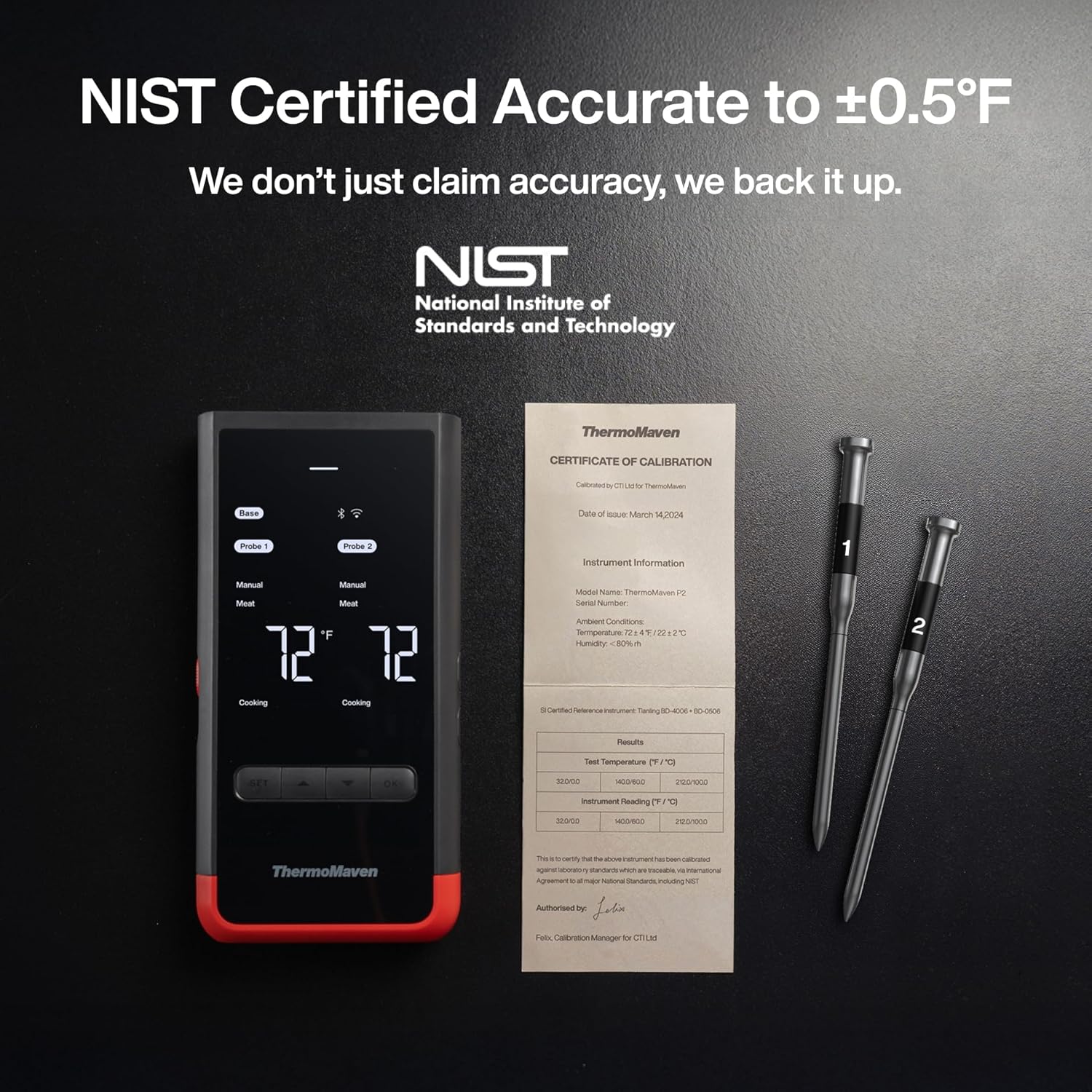 ThermoMaven Smart Bluetooth Wireless Meat Thermometer: Standalone Base, WiFi Unlimited Range, 6 Sensors with NIST Certified Accuracy, 2 Probes for Kitchen, BBQ, Grill, Oven, Smoker, Rotisserie: Home & Kitchen