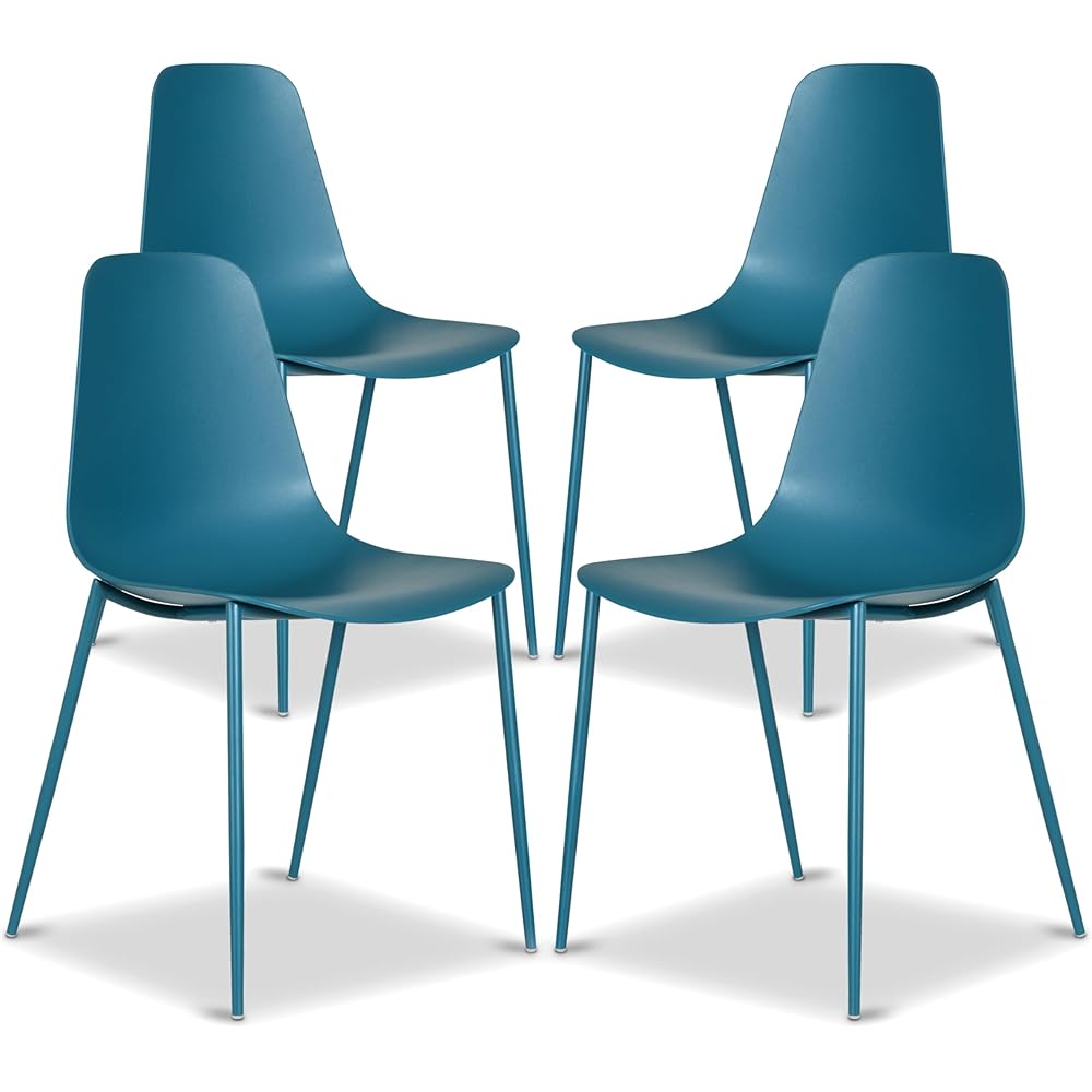POLY & BARK Isla Modern Kitchen Chairs Set of 4 - Plastic Dining Chair with Metal Legs - Quick Assembly Simple Cafe Chairs Plastic for Indoor or Outdoor - Ocean Teal