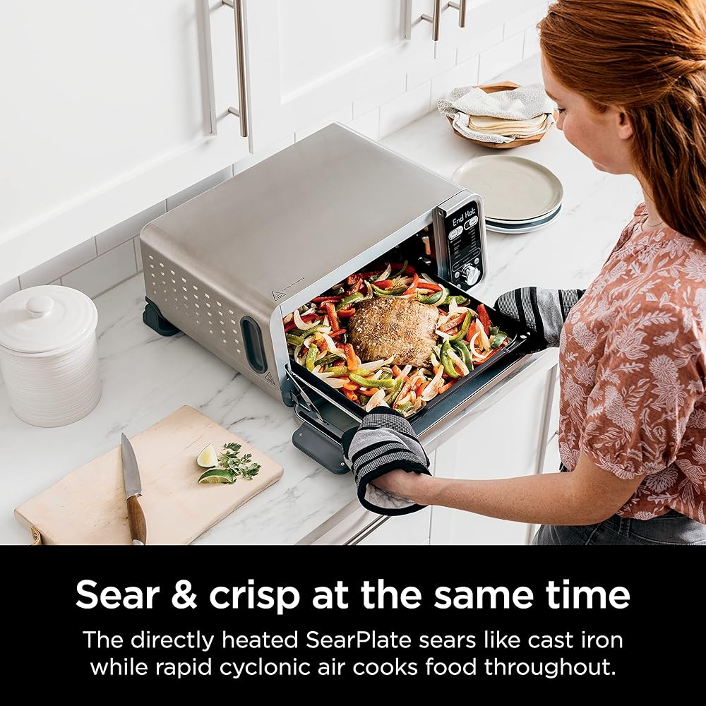 Ninja, Toaster Oven, Air Fryer, Thermometer, Toaster Oven Air Fryer Combo, Stainless Steel, Quick meals, Fries, Frozen Food, Air Fry, Dehydrate, Reheat, 13-in-1, Less Oil, Flip Away Oven, Foodi, SP351: Home & Kitchen