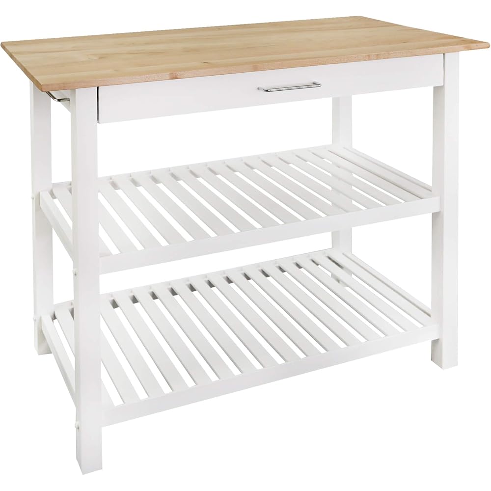 Casual Home Kitchen Island with Solid American Hardwood Top, Natural/White, 40