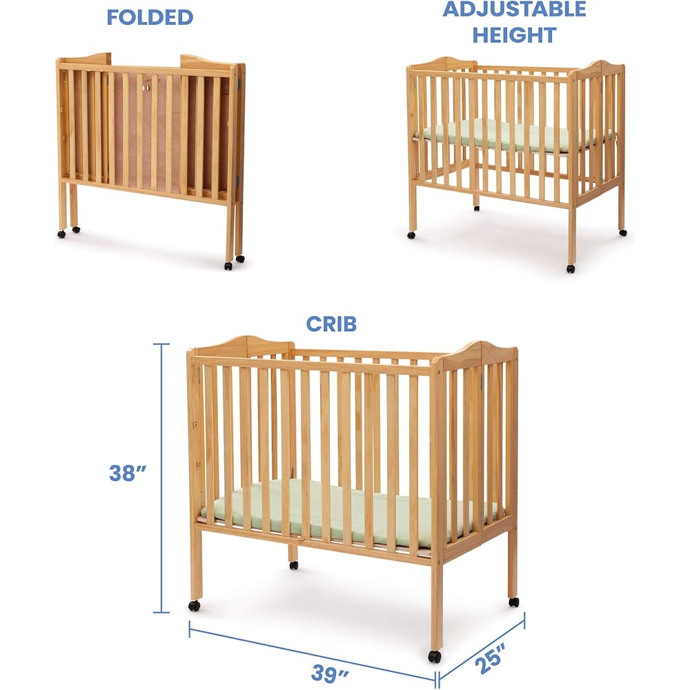 : Delta Children Folding Portable Mini Baby Crib with 1.5-inch Mattress - Greenguard Gold Certified, Natural : Travel Crib : Baby