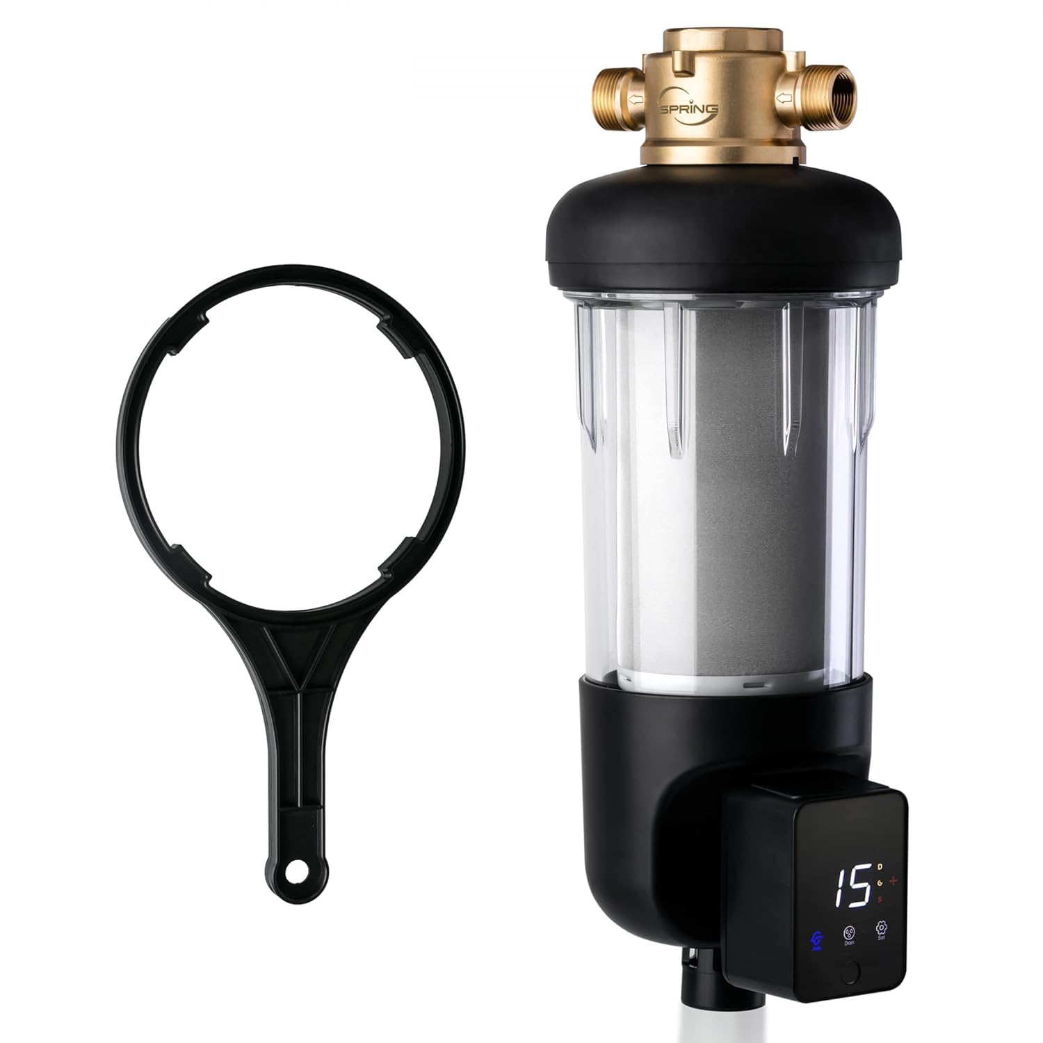 iSpring WSP50ARJ, NSF Certified, Spin-Down Sediment Water Filter, Upgraded Jumbo Size, Large Capacity, Reusable with Touch-Screen Auto Flushing Module, Brass Top Clear Housing, 50 Microns : Tools & Home Improvement