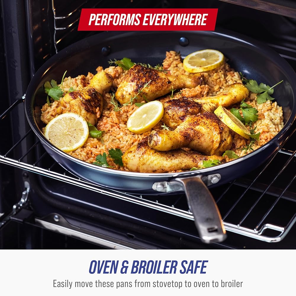 Blue Diamond 14 Piece Nonstick Cookware Set, Diamond Ceramic Pots & Pans, Dishwasher & Metal Utensil Safe, Non Toxic PFAS-Free, Kitchen Cooking Sauce & Saute Pans, Oven & Broiler to 600F, Blue: Home & Kitchen