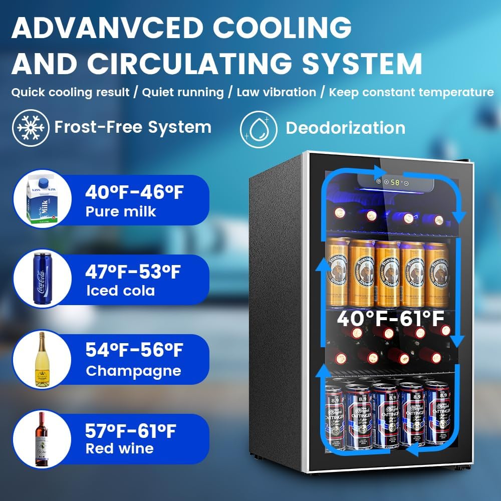 Electactic Mini Fridge 130 Can Beverage Refrigerator Cooler, 3.2 Cu.Ft Drink Fridge for Soda Wine Beer, Adjustable Temperature Control for Home Office, Black