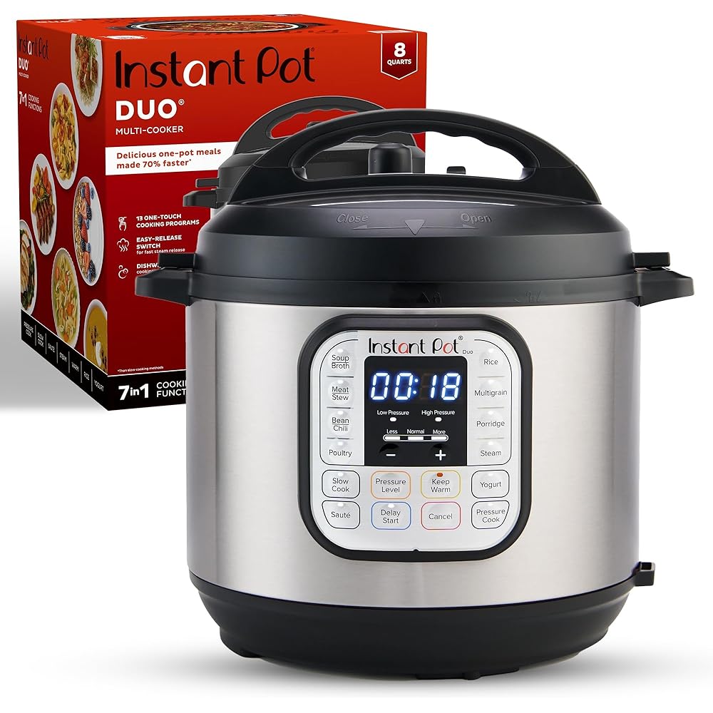 Instant Pot Duo 7-in-1 Electric Pressure Cooker, Slow Cooker, Rice Cooker, Steamer, Sauté, Yogurt Maker, Warmer & Sterilizer, Includes App With Over 800 Recipes, Stainless Steel, 8 Quart: Home & Kitchen