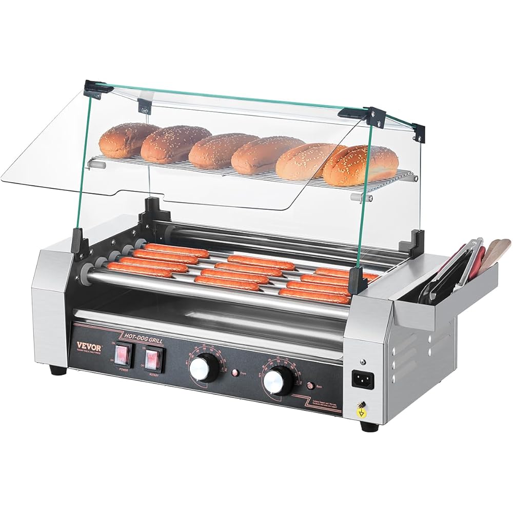 VEVOR Hot Dog Roller, 12 Hot Dog 5 Rollers, Stainless Steel Sausage Grill Cooker, 750W Commercial Hot Dog Machine with Dual Temp Control, Cover, Side Storage Box, Removable Shelf & Oil Drip Tray : Industrial & Scientific
