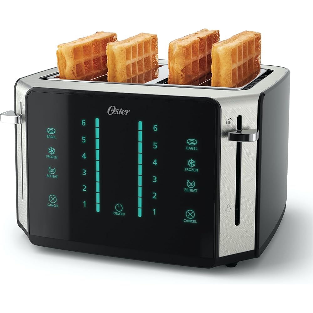 Oster 4-Slice Toaster Touch Screen Stainless Steel Digital Timer 6 Shade Settings Easy to Clean Removable Crumb Tray: Home & Kitchen