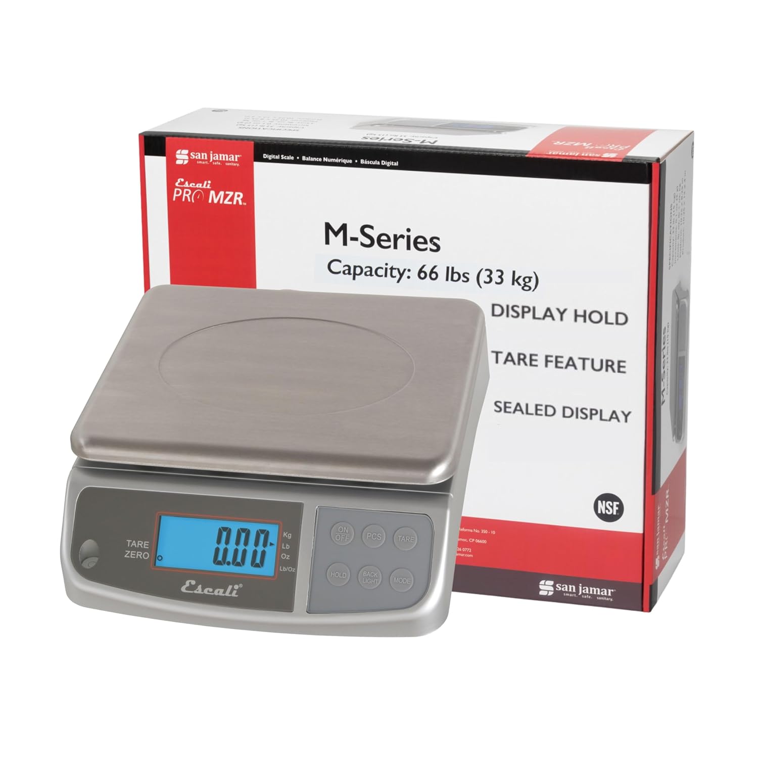 San Jamar Digital Food Scale, Battery Operated with 66 Pound Capacity for Cooking, Baking, Meal Prep, Diet Tracking, Stainless Steel, 6.82 Pounds, Silver : Home & Kitchen