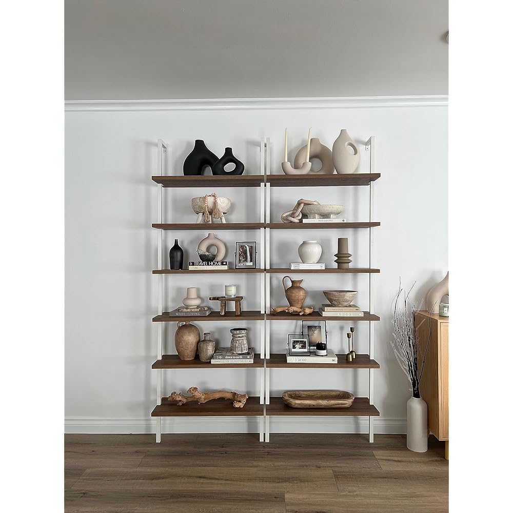 Nathan James Theo 6-Shelf Tall Bookcase, Wall Mount Bookshelf with Natural Wood Finish and Industrial Metal Frame, Rustic Oak/White : Home & Kitchen