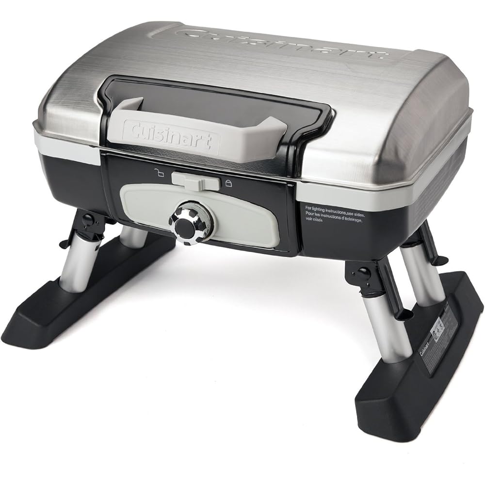 : Cuisinart Petite Gourmet Portable Gas Grill, Compact Portable Grill Propane, 150 Sq. In. Cooking Surface, 5,500 BTU Burner Small Gas Grills for Camping, BBQ, Folding Legs and Carry Handles, Stainless : Sports & Outdoors