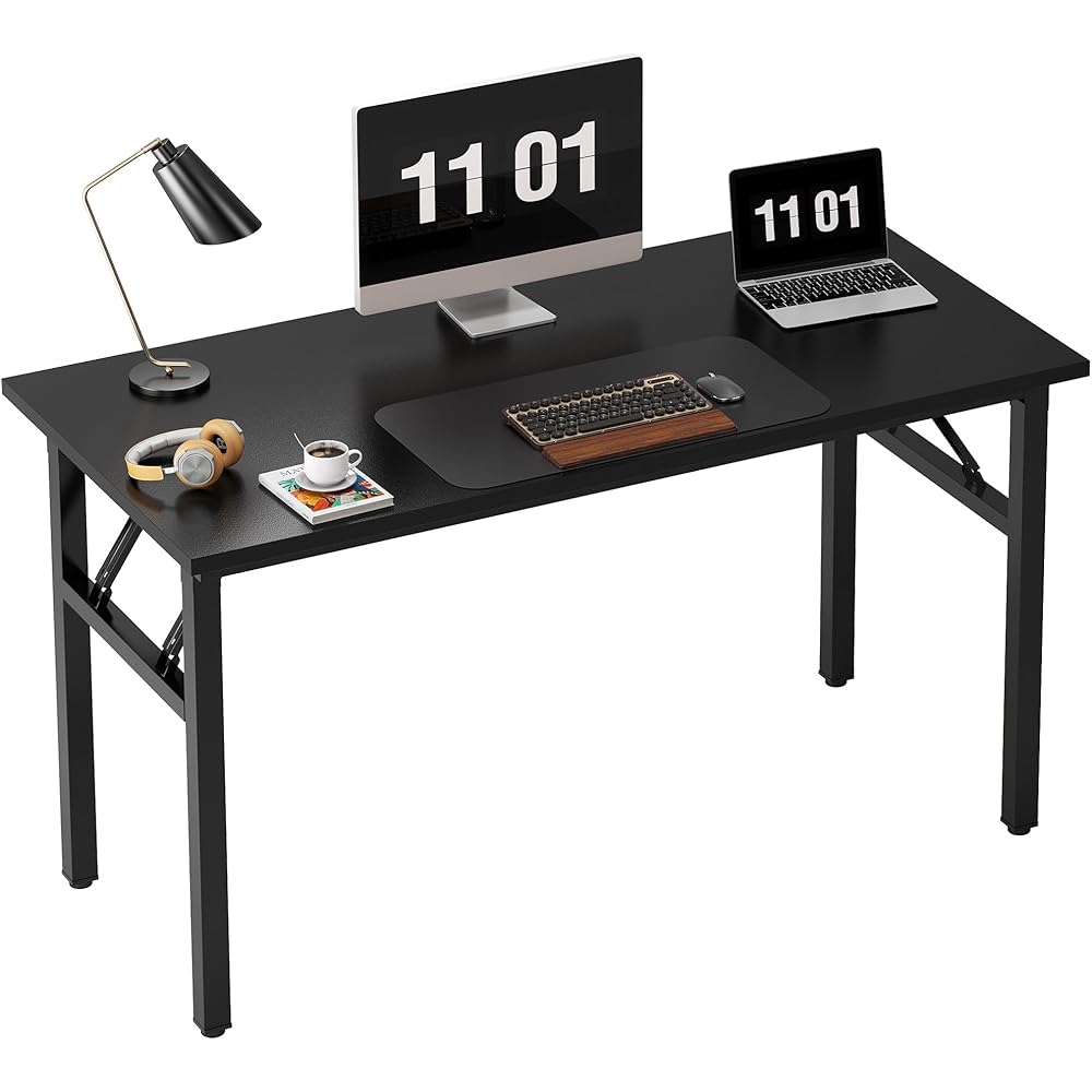 Need Computer Desk Office Desk 47 inches Folding Table with BIFMA Certification Computer Table Workstation No Install Needed, Black Brown : Home & Kitchen