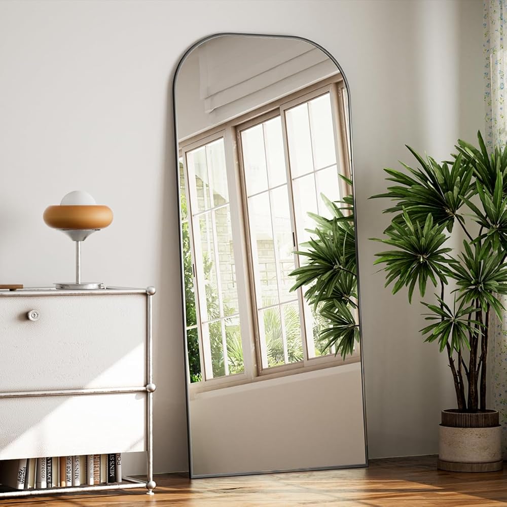 Koonmi Mirror, 71x26 inch Full Length with Stand, Black, Rounded Top, Floor Mount, Aluminum Frame, for Bedroom, Living Room : Home & Kitchen