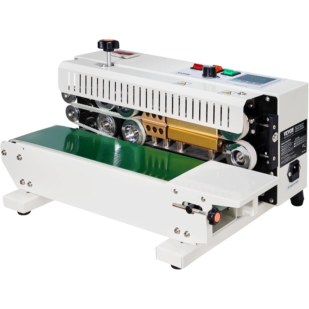 VEVOR Continuous Bag Band Sealing Machine FR900K Band Sealer Machine with Digital Temperature Control Horizontal Bag Sealer for 0.02-0.08 mm Plastic Bags Continuous Band Sealer w/Printing Function: Home & Kitchen