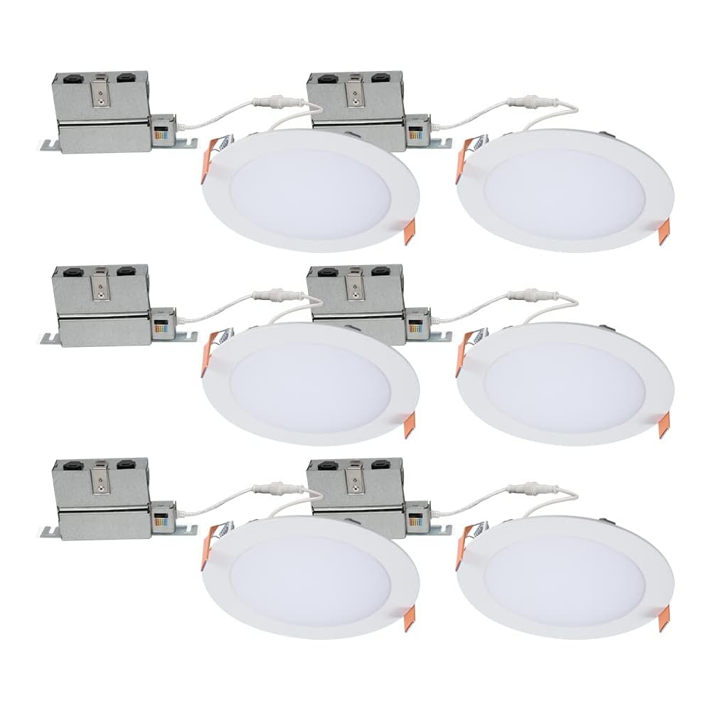 HALO HLB Recessed Lighting 6 Inch LED Thin Canless, Dimmable w/Selectable Color Temperatures, 6-Pack -HLB6099FS1EMWR-6PK