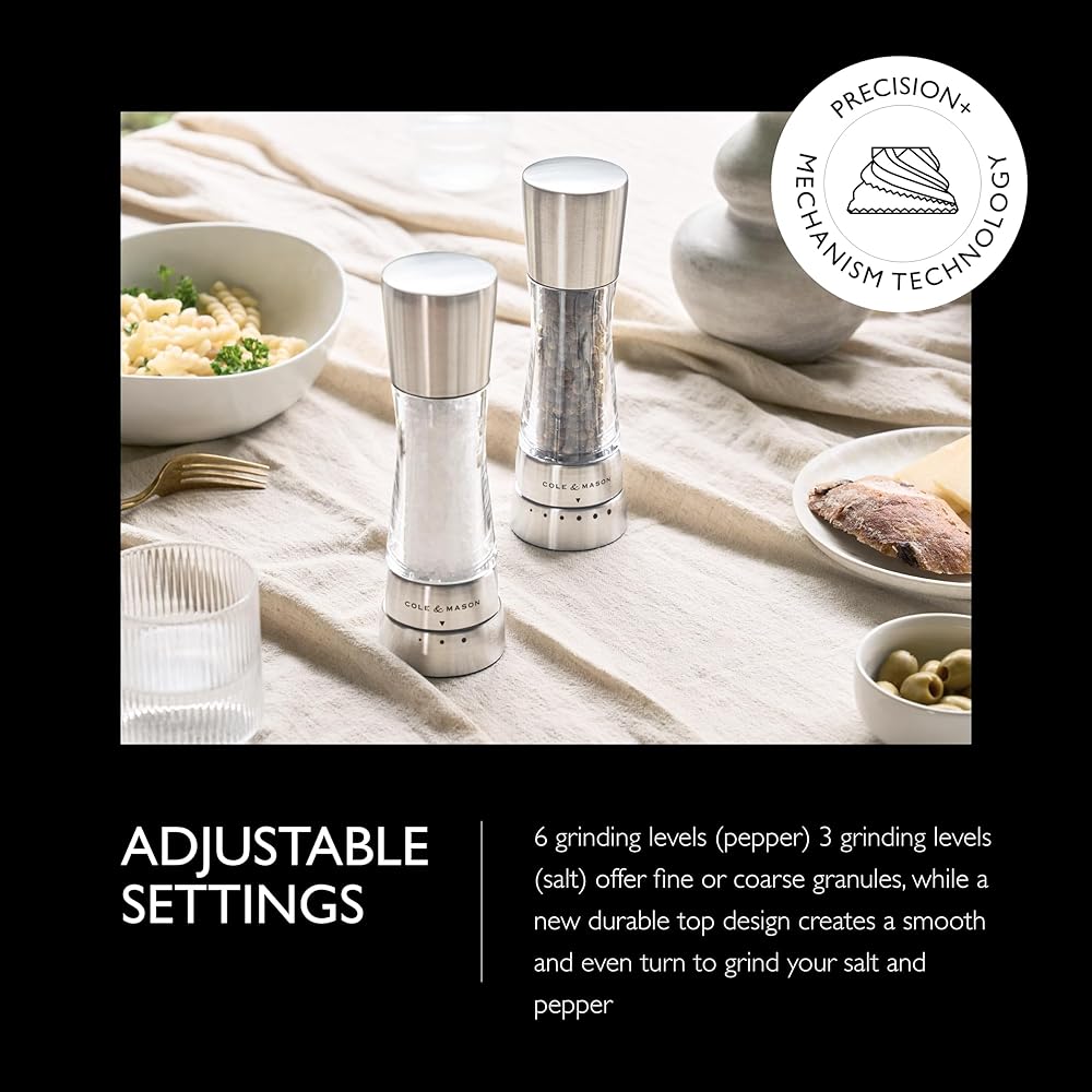 Cole & Mason Derwent Grinder Set - Precision Mechanisms and Sea Salt and Peppercorns - Derwent Salt and Pepper, Stainless Steel : Tools & Home Improvement