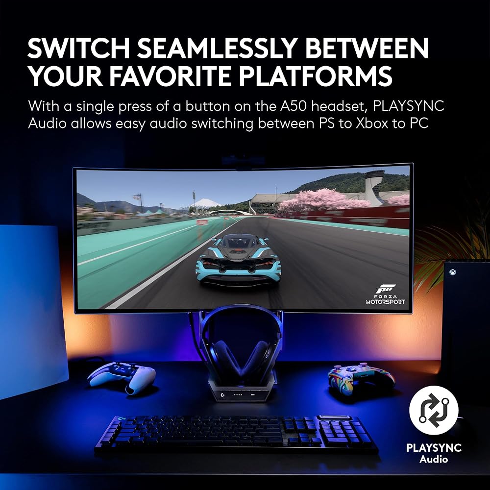 Logitech G Astro A50 Omni-Platform Wireless Gaming Headset + Base Station for PS5, Xbox, PC: PLAYSYNC Audio Switcher, <16 bit/48kHz (Console), <24 bit/48 kHz (PC), 24hr Battery, 2.4GHz & BT - Black : Video Games