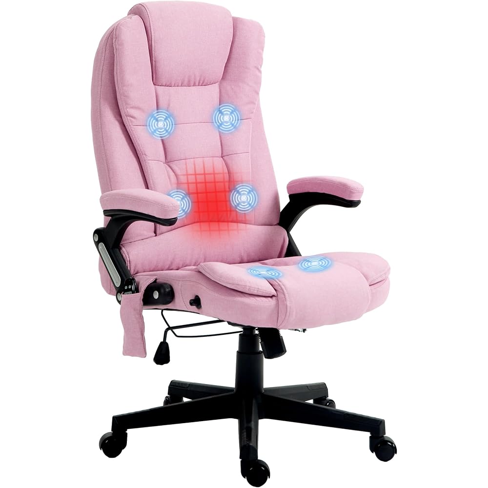Vinsetto 6 Point Vibrating Massage Office Chair with Heat, Linen High Back Executive Office Chair with Reclining Backrest, Padded Armrests and Remote, Pink : Office Products