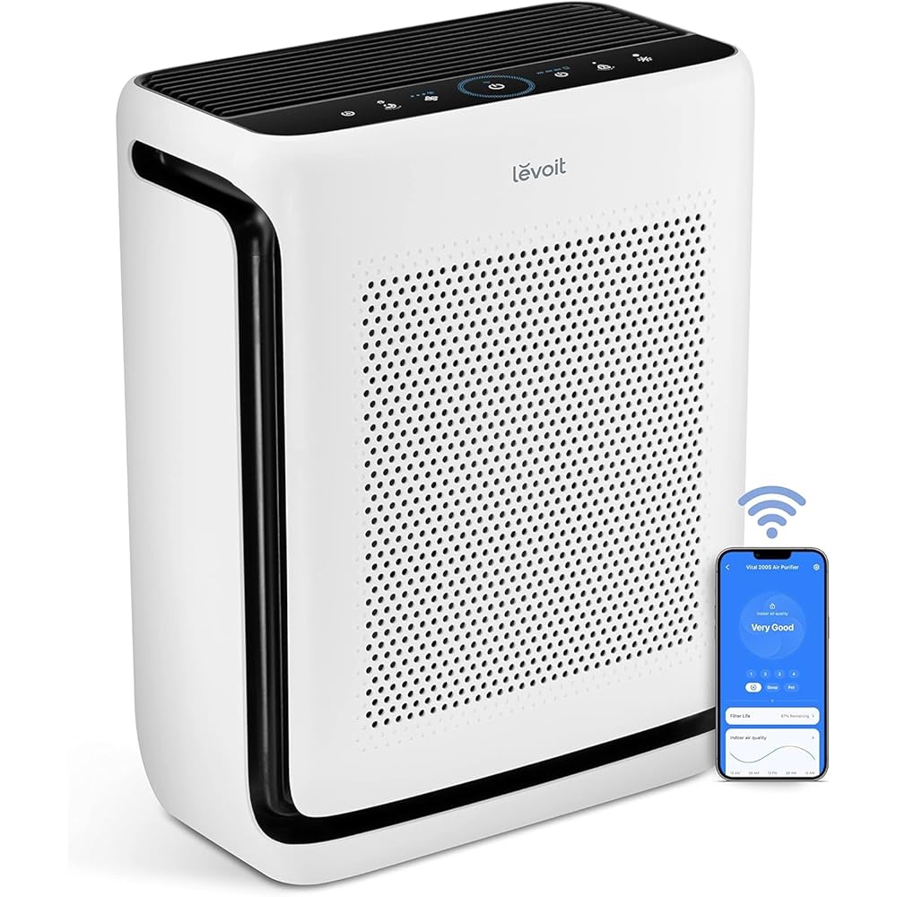 LEVOIT Air Purifiers for Home Large Room Up to 1875 Ft² with Washable Pre-Filter, AHAM VERIFIDE, Air Quality Monitor, HEPA Sleep Mode for Allergies, Pet Hair in Bedroom, Vital 200S-P, White : Home & Kitchen