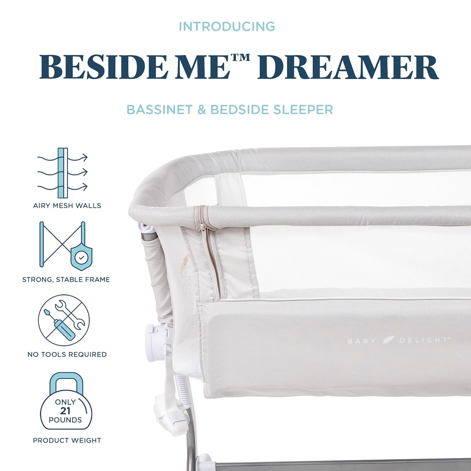 Baby Delight Beside Me Dreamer Bassinet | Bedside Sleeper | 6-Position Height Adjustment | Driftwood Grey : Baby